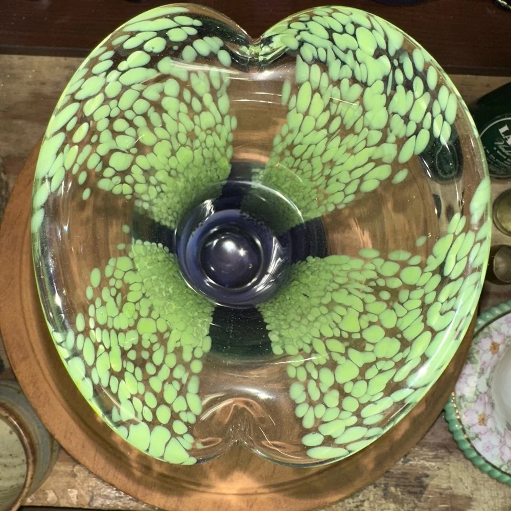 Teleflora Gift Hand Blown Mottled Green And Purple Glass‎ Vase Excellent